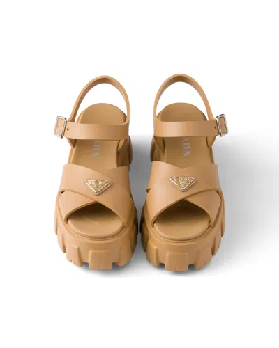 Prada 55mm Leather Platform Sandals In Brown
