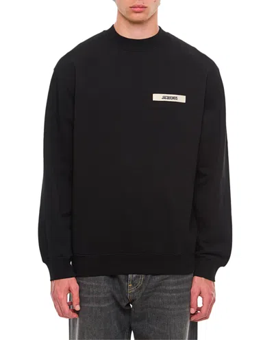 Jacquemus Mens Black Grosgrain-logo Long-sleeve Cotton T-shirt In Black