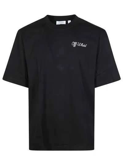 Off-white Crew-neck Cotton T-shirt With Contrasting Logo In Black