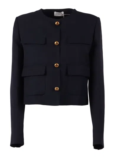 P.a.r.o.s.h Cropped Structured Gold Button Jacket In Black