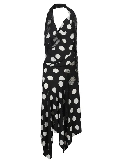 Junya Watanabe Polka Dot Halter Midi Dress Asymmetric Lace In Multi