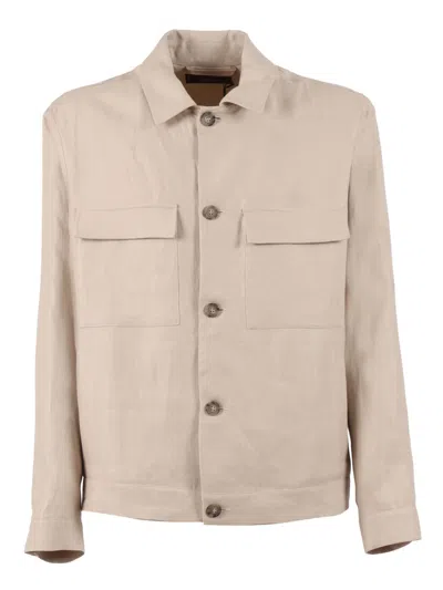Peserico Boxy Linen Button Down Jacket In Neutral
