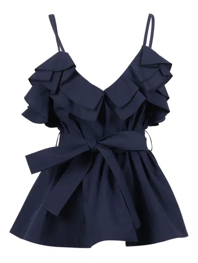 P.a.r.o.s.h Sleeveless Top V Neck Spaghetti Straps Tie In Blue
