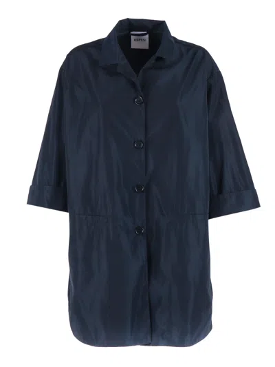 Aspesi Short Loose Fitting Overcoat In Blue
