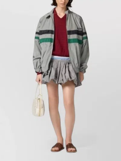 Miu Miu Striped Jacket Front Pockets Elasticated Cuffs In Gray