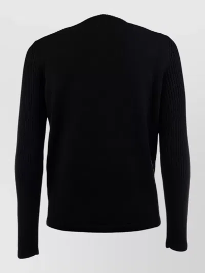 Prada Knit Top Long Sleeves Chest Pocket Ribbed In Black