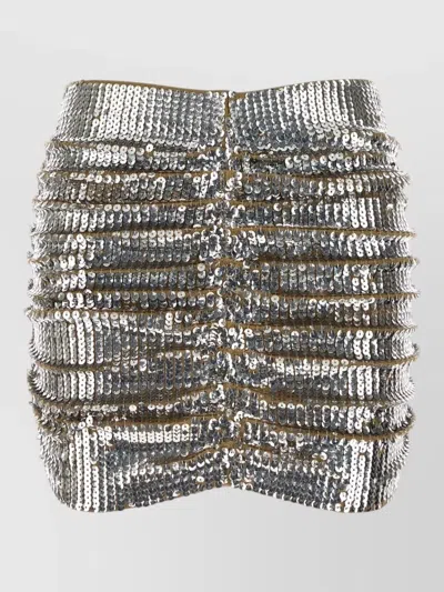 Dsquared2 Wool Mini Skirt Metallic Ruched Sequins In Silver