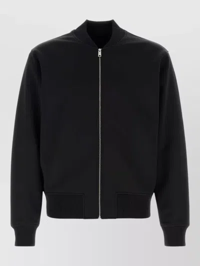 Prada Stretch Polyester Bomber Jacket Front Pockets In Black