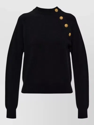 Balmain Button-embellished Raglan-sleeve Sweater In Black