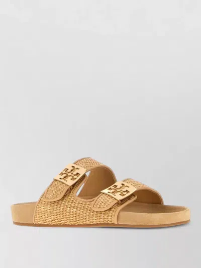 Tory Burch Mellow Logo-embellished Raffia And Leather Sandals In Brown