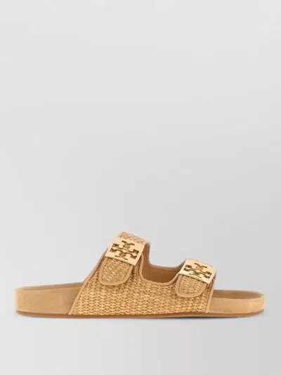 Tory Burch Mellow Logo-embellished Raffia And Leather Sandals In Brown