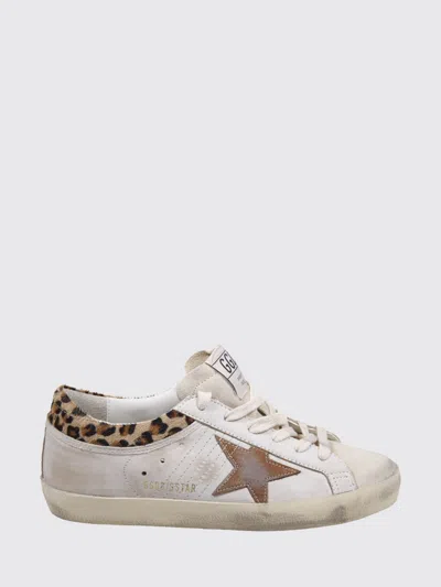 Golden Goose Super-star Sneakers In Suede With Worn Effect And Leopard Print Hairy Cow In Neutral
