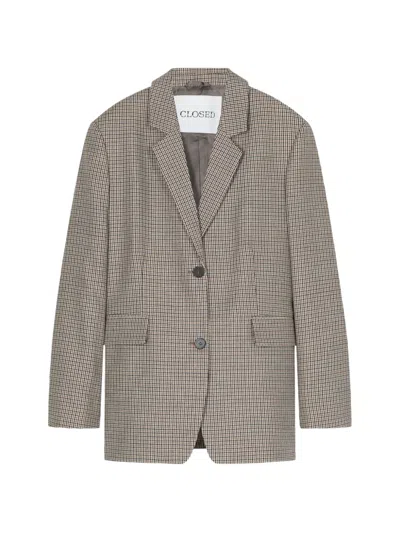 Closed Houndstooth Wool Blazer Single Breasted In Gray