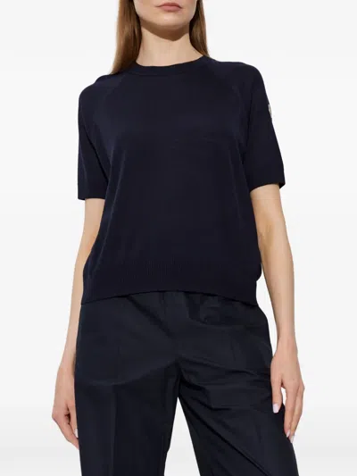 Moncler Raglan-sleeve Wool T-shirt In Blue