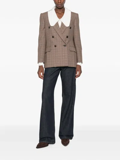 Chloé Double-breasted Checked Jacket In Brown