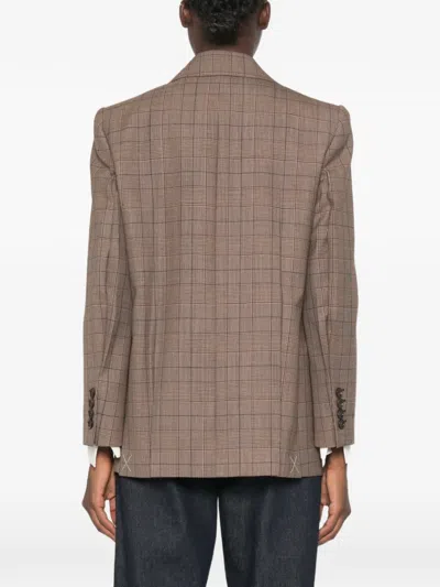 Chloé Double-breasted Checked Jacket In Brown