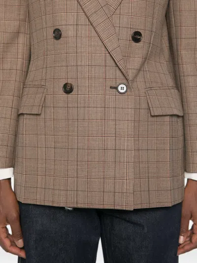 Chloé Double-breasted Checked Jacket In Brown