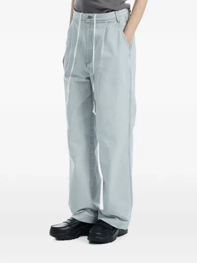 Low Classic Drawstring Washed-cotton Trousers In Blue