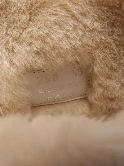 Pre-owned Prada Shearling Logo Plate Boots In Neutral