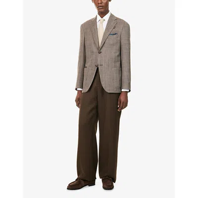 Corneliani Mens Multi Brown Herringbone Single-breasted Wool And Silk-blend Jacket In Brown