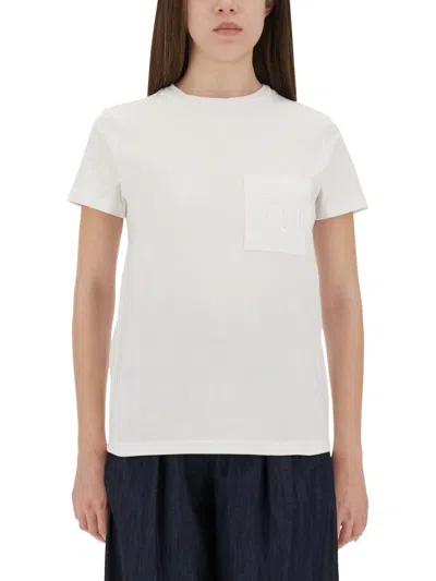 Max Mara Cotton T-shirt With Monogram And Patch Pocket In Multi