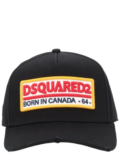 Dsquared2 Black Baseball Cap With Bold Patch And Adjustable Strap In Black