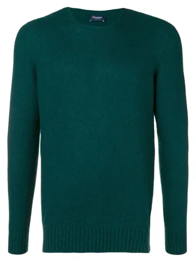 Drumohr Green Crewneck Fuzzy Knit Sweater In Multi