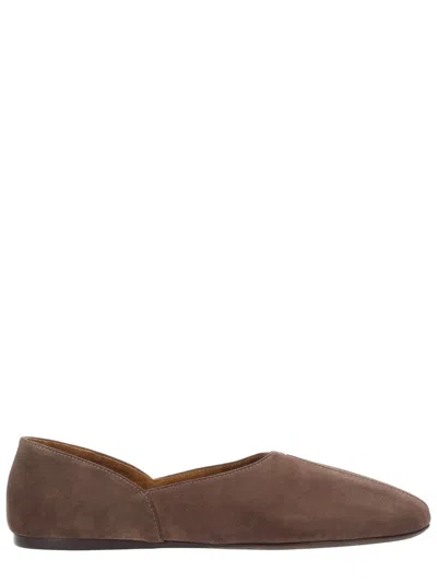 Khaite Jane Classic Suede And Python Print Ballet Flats In Brown