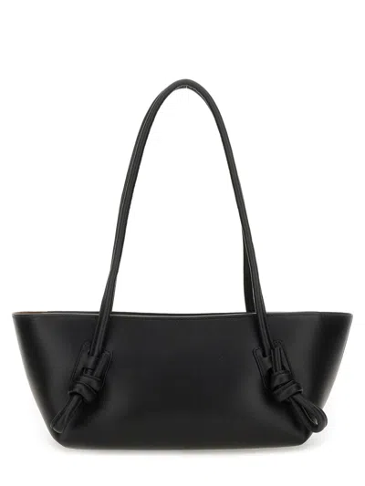 Hereu Fleca Elongated Rectangular Knot Leather Shoulder Bag In Black