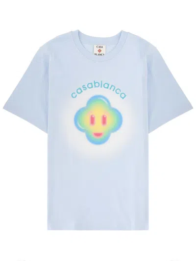 Casablanca Ribbed Crew Neck Short Sleeve T-shirt With Airbrush Artwork In Blue