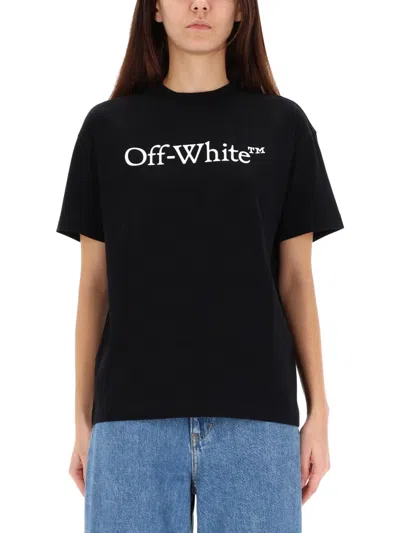 Off-white Bookish Printed Logo Cotton T-shirt In Black