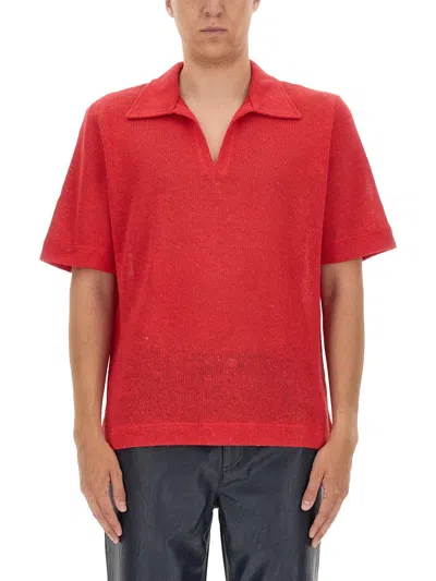Séfr Textured Open Collar Regular Fit Shirt In Red