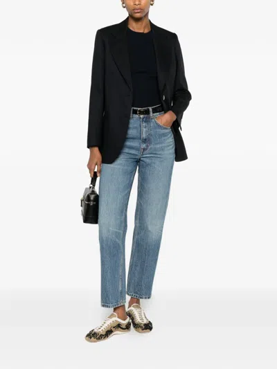 Sandro Ribbed-knit Buttoned Top In Blue