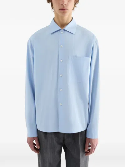 Jil Sander Concealed Button Shirt In Blue