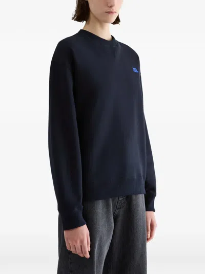 Jil Sander Embroidered-logo Cotton Sweatshirt In Blue