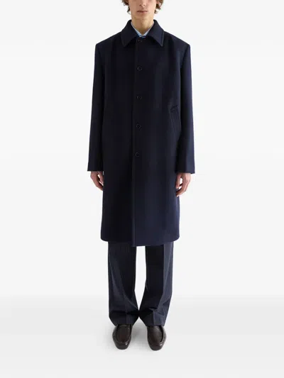 Jil Sander Single-breasted Wool Coat In Blue