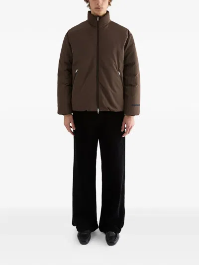 Jil Sander Polyester Down Jacket Elastic Cuffs Pockets Collar In Brown