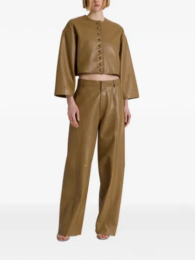 Alberta Ferretti Buttoned Leather Jacket In Brown