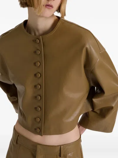 Alberta Ferretti Buttoned Leather Jacket In Brown