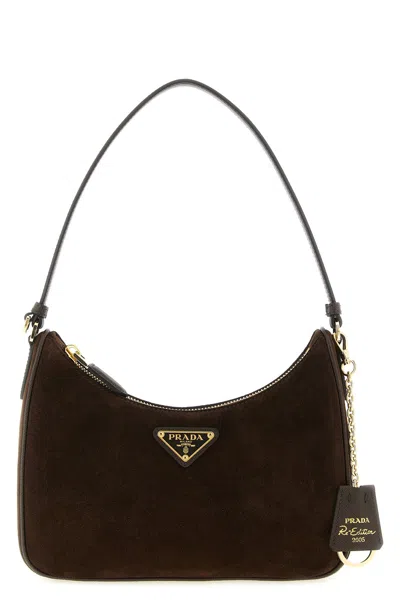 Prada Solid Color Shoulder Bag In Brown