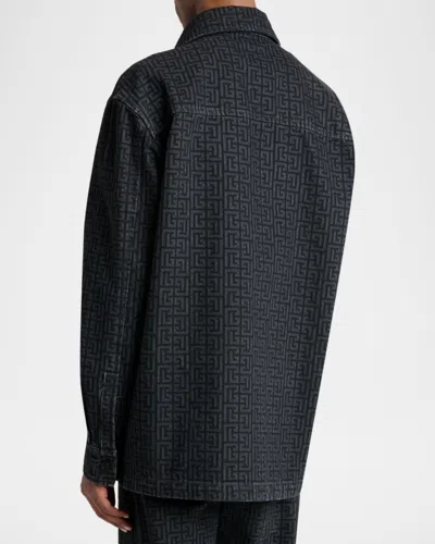Balmain Monogram Maze Pattern Shirt In Blue