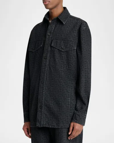 Balmain Monogram Maze Pattern Shirt In Blue
