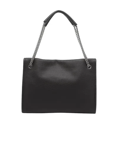 Orciani Hammered Leather Shoulder Bag With Removable Chain Strap In Black