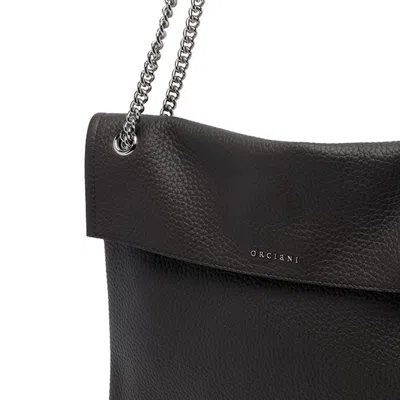 Orciani Hammered Leather Shoulder Bag With Removable Chain Strap In Black