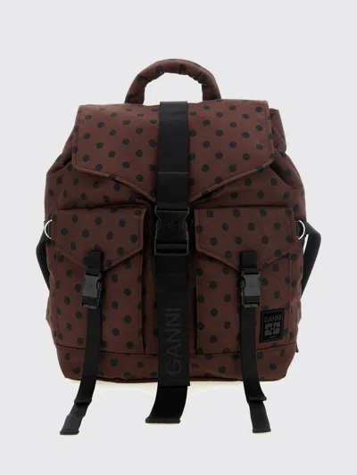 Ganni Brown Re-tech Printed Nylon Backpack In Brown