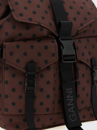 Ganni Brown Re-tech Printed Nylon Backpack In Brown