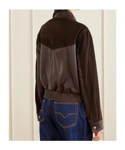 Versace Greca-embossed Leather And Suede Jacket In Brown