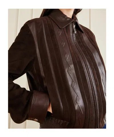 Versace Greca-embossed Leather And Suede Jacket In Brown