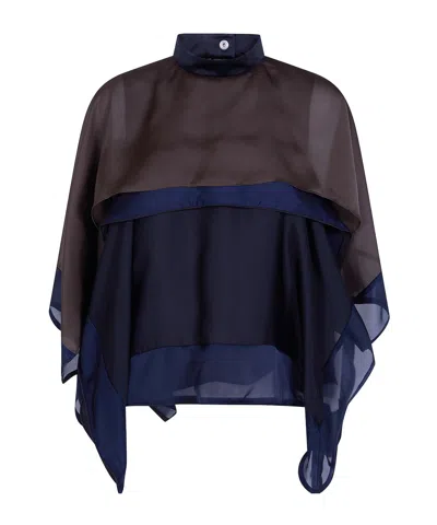 Sacai Sweater Satin X Chiffon Pullover In Blue