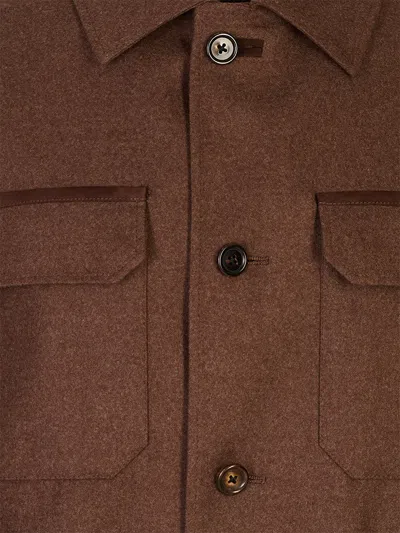 Corneliani Button-up Multi-pocket Jacket In Brown